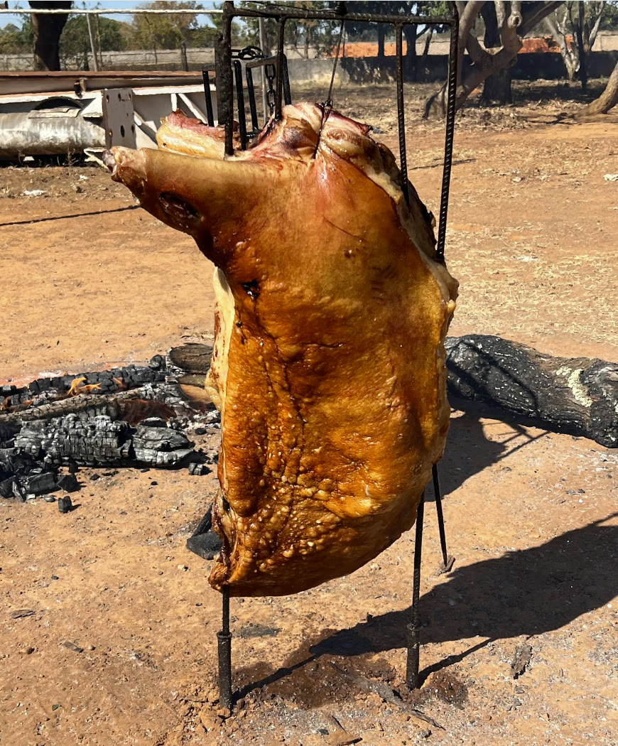 Leitão assado no fogo de chão